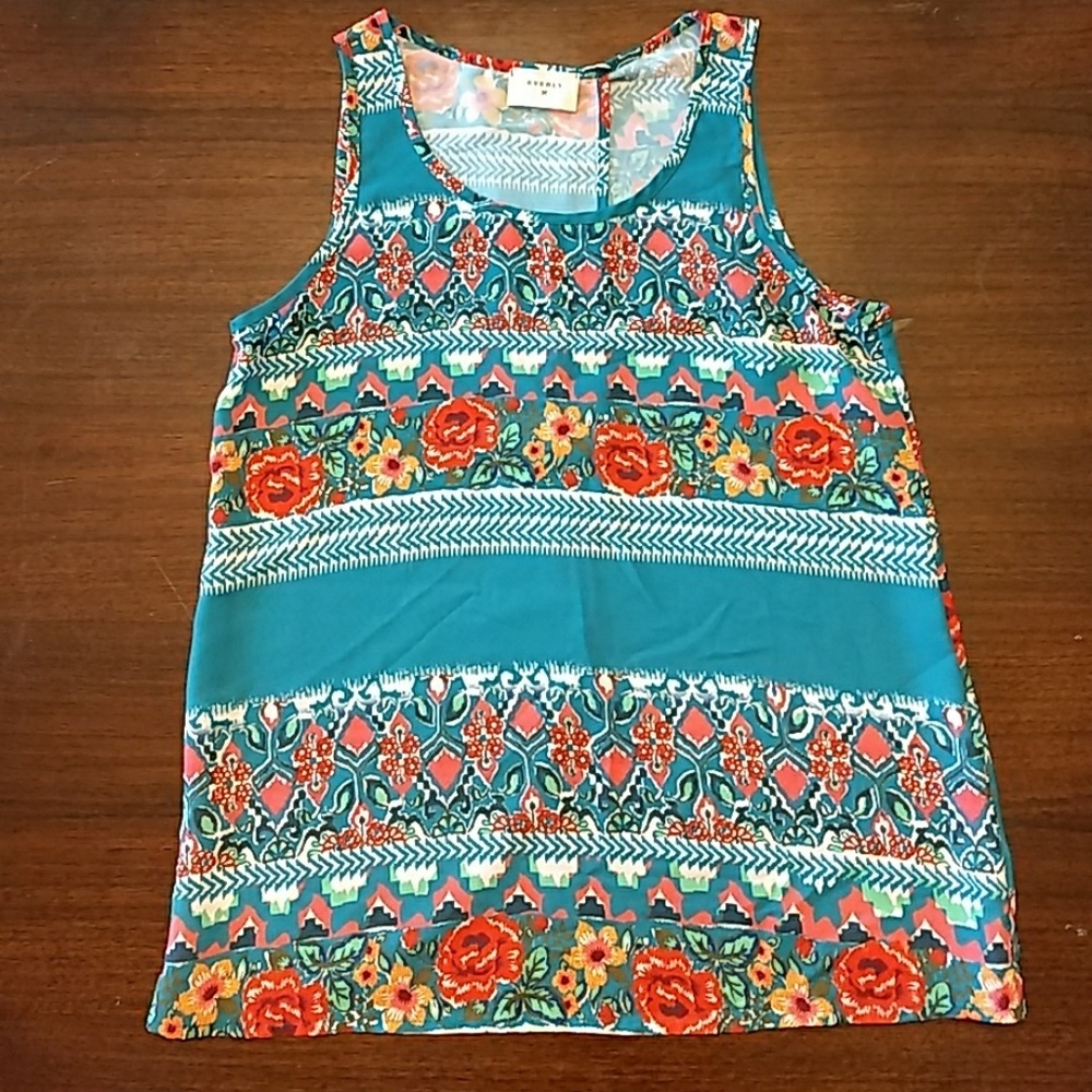 Everly Teal & Orange Floral Tank Top w/ Open Back